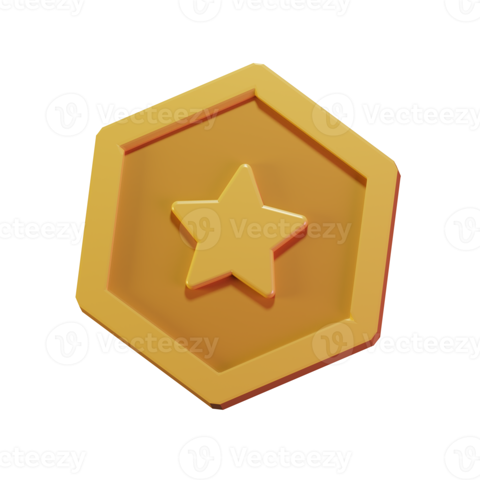 3D Render Illustration of fantazy golden coin with star in a middle. Game element.  Cartoon Style png