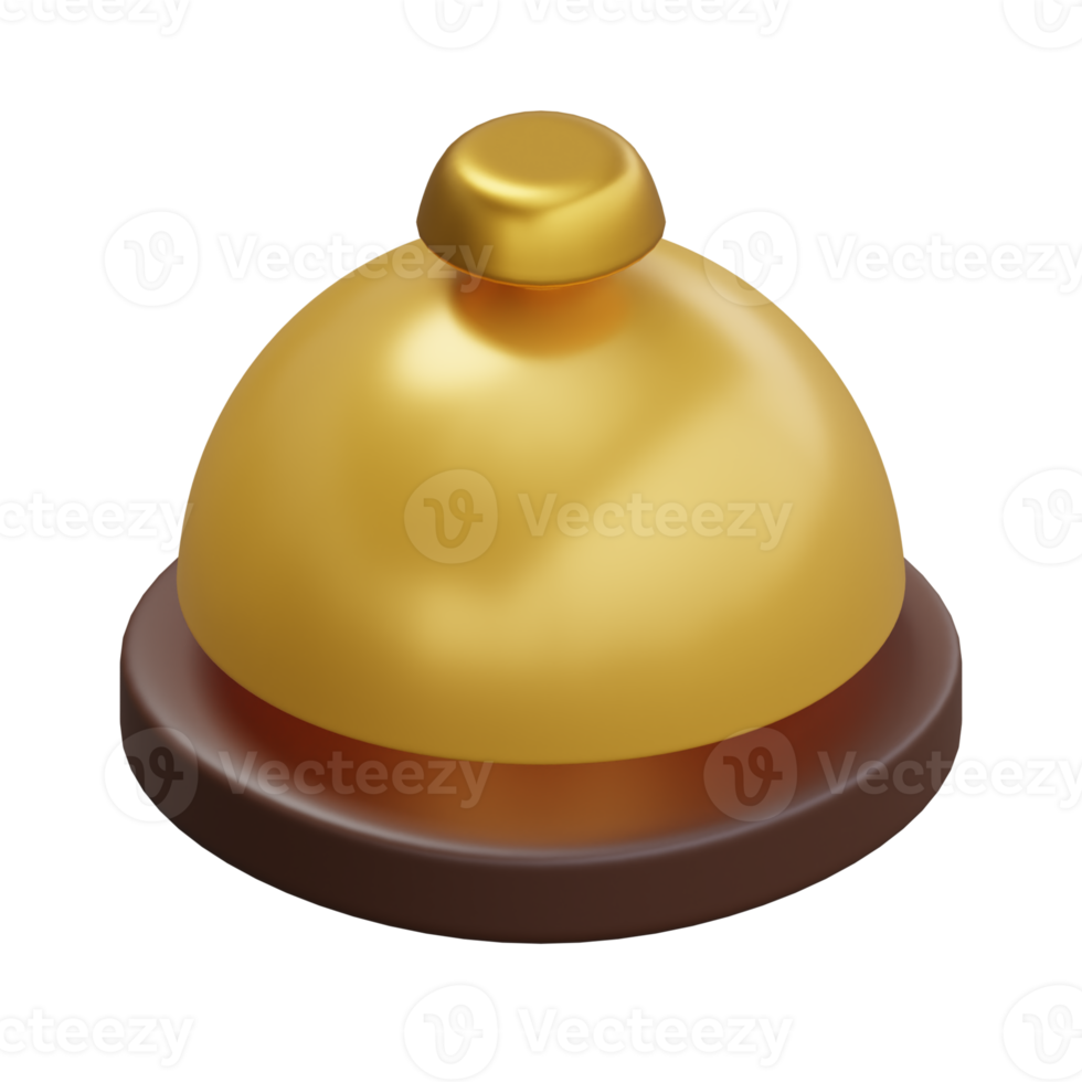 3D Render Illustration of golden service ring bell on a wooden stand png