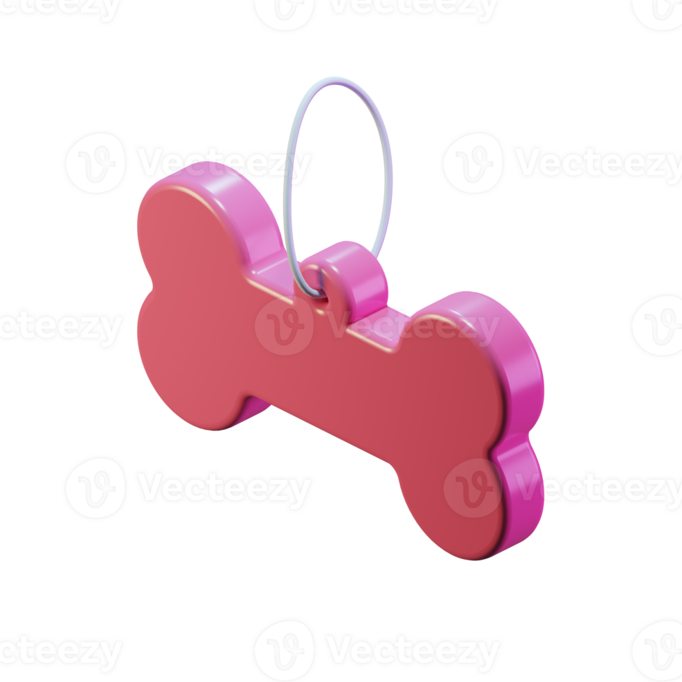 3D Render Illustration of glossy pink dog bone collar tag. Cartoon Style png