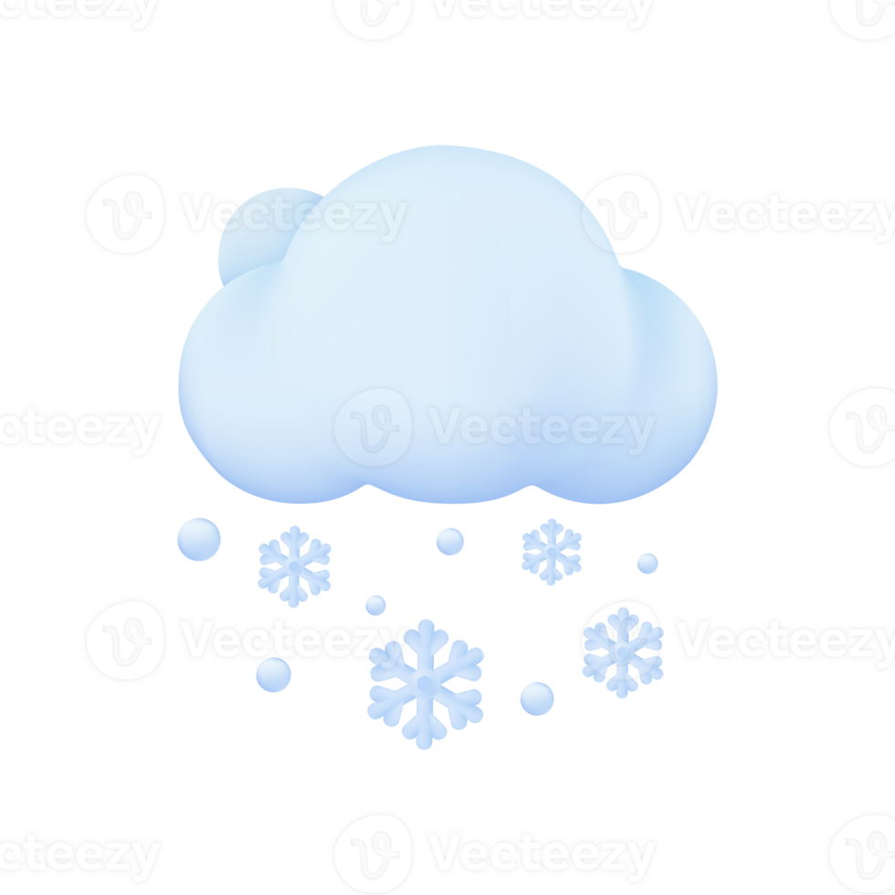 3D weather forecast icons snowy winter clouds Cold weather. 3d illustration. png