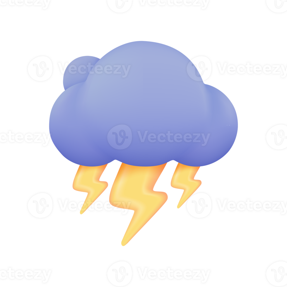 3D weather forecast icons Black cloud with thunder from a rainstorm. 3d illustration png