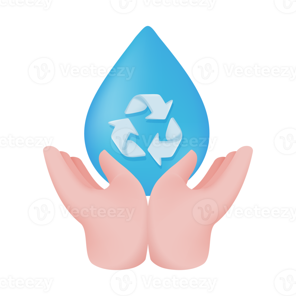 hand holding water droplets Water reduction concept for the planet. 3d illustration png