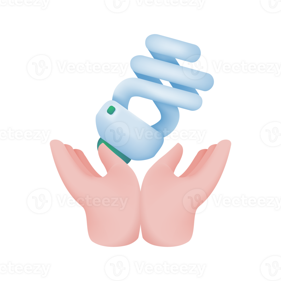 hand holding light bulb Electricity reduction concept for the planet. 3d illustration png