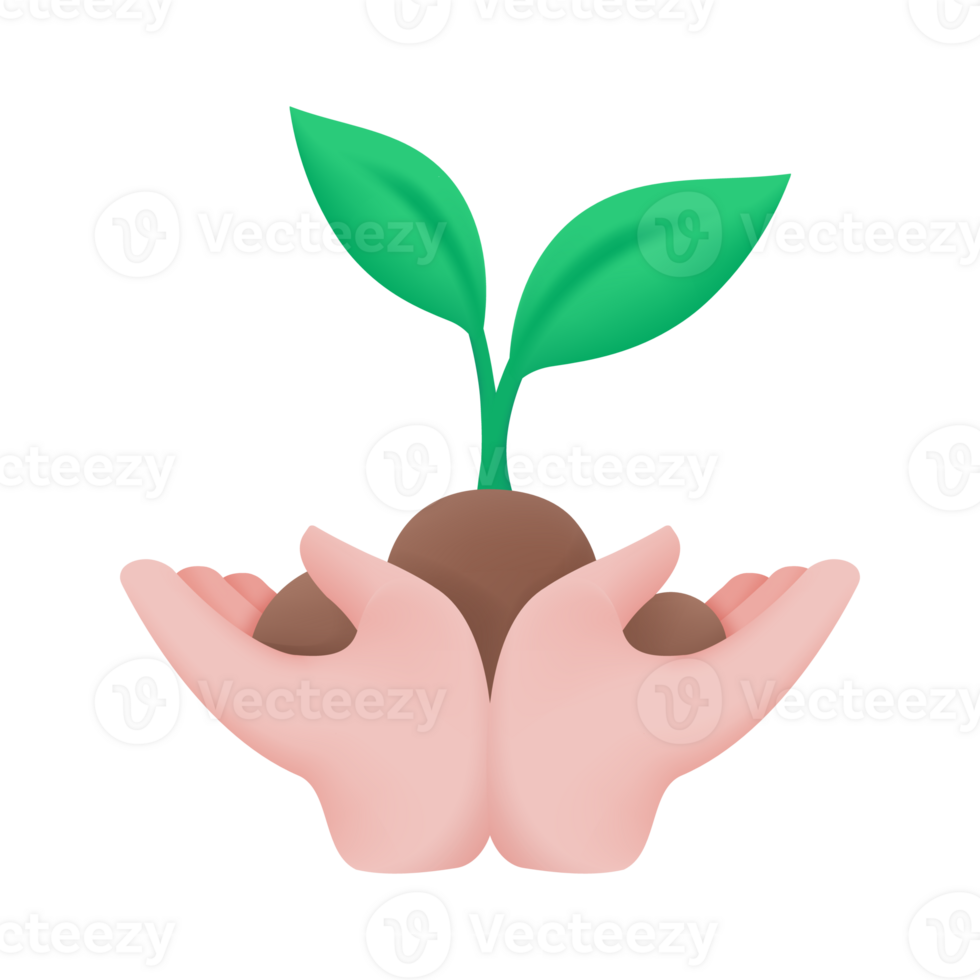 hand- Holding zaailingen de concept van aanplant bomen naar toevoegen zuurstof naar de planeet. 3d illustratie png