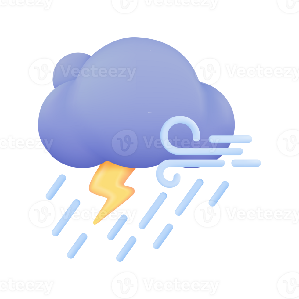 3D weather forecast icons Black cloud with thunder from a rainstorm. 3d illustration png