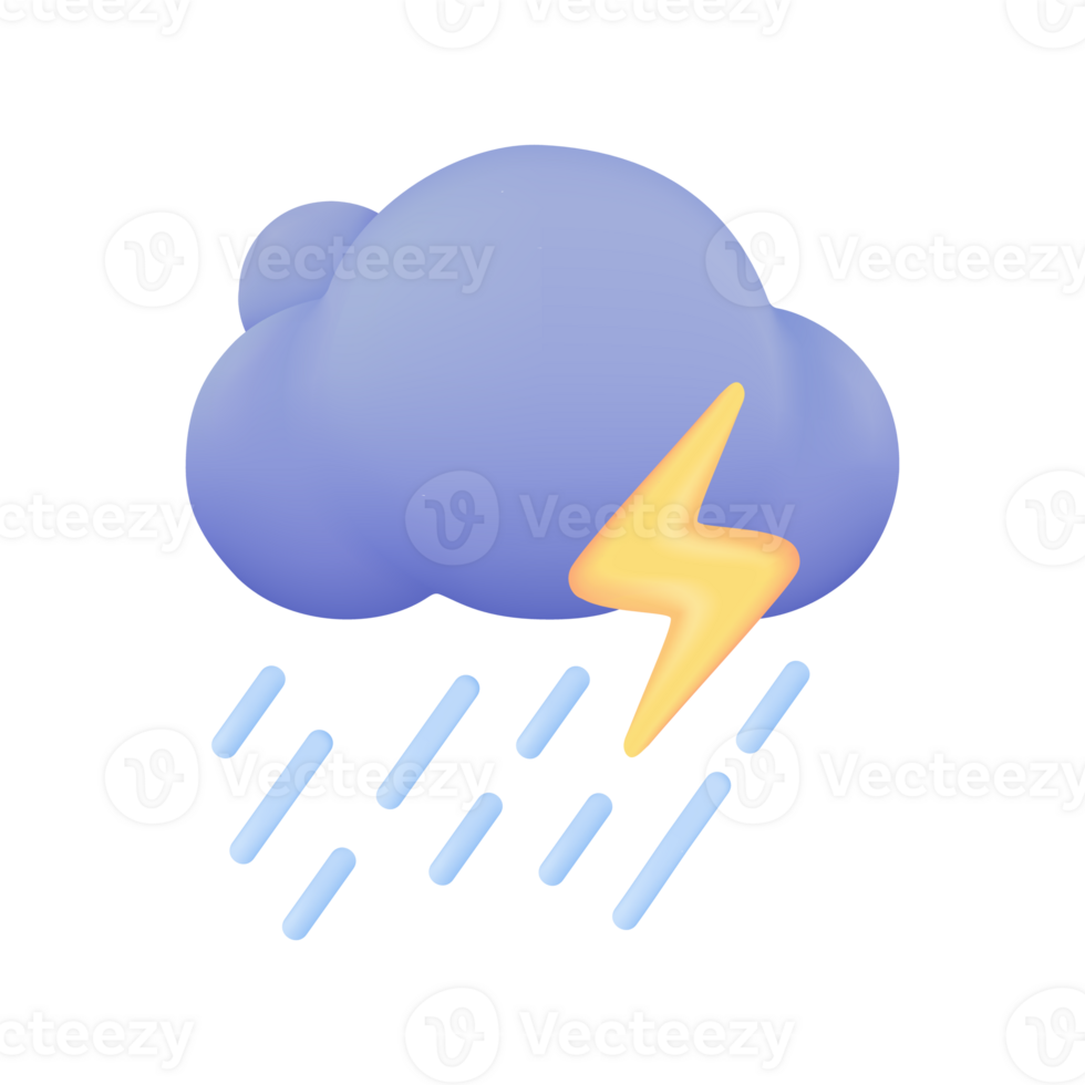 3d tempo metereologico previsione icone nero nube con tuono a partire dal un' temporale. 3d illustrazione png