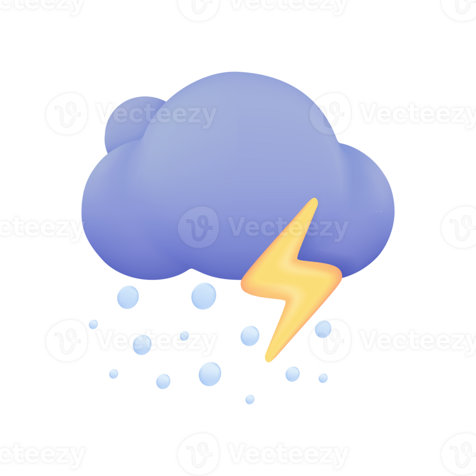 3D weather forecast icons Black cloud with thunder from a rainstorm. 3d illustration png