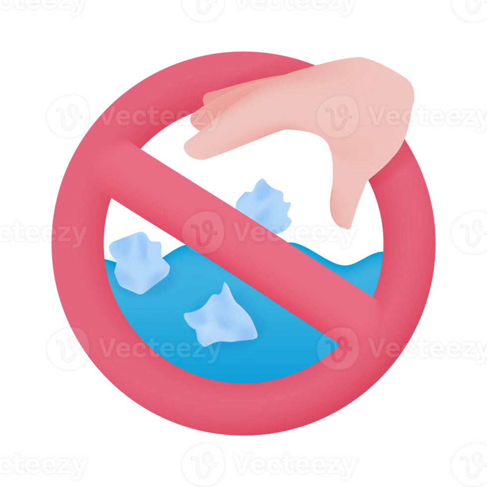 Do not throw rubbish into the water Natural water resource conservation concept. 3d illustration png