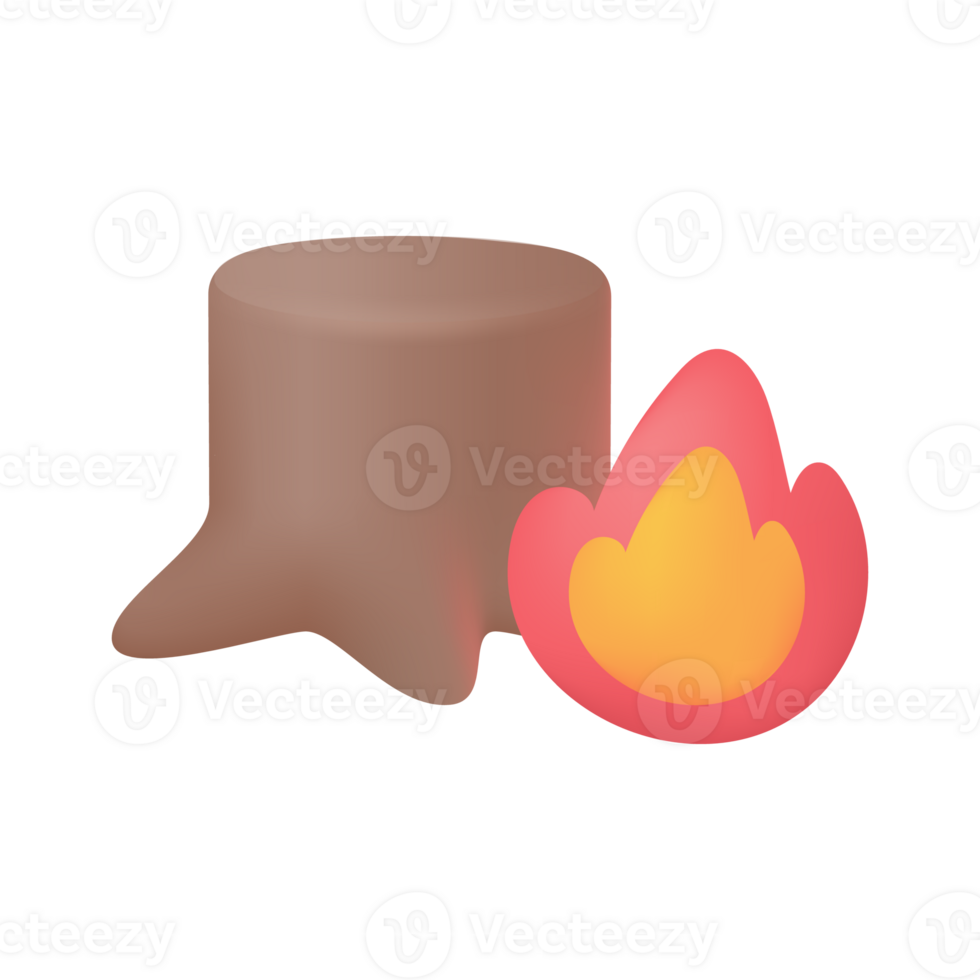 Fire and stumps. Stop burning forest concept. 3d illustration png