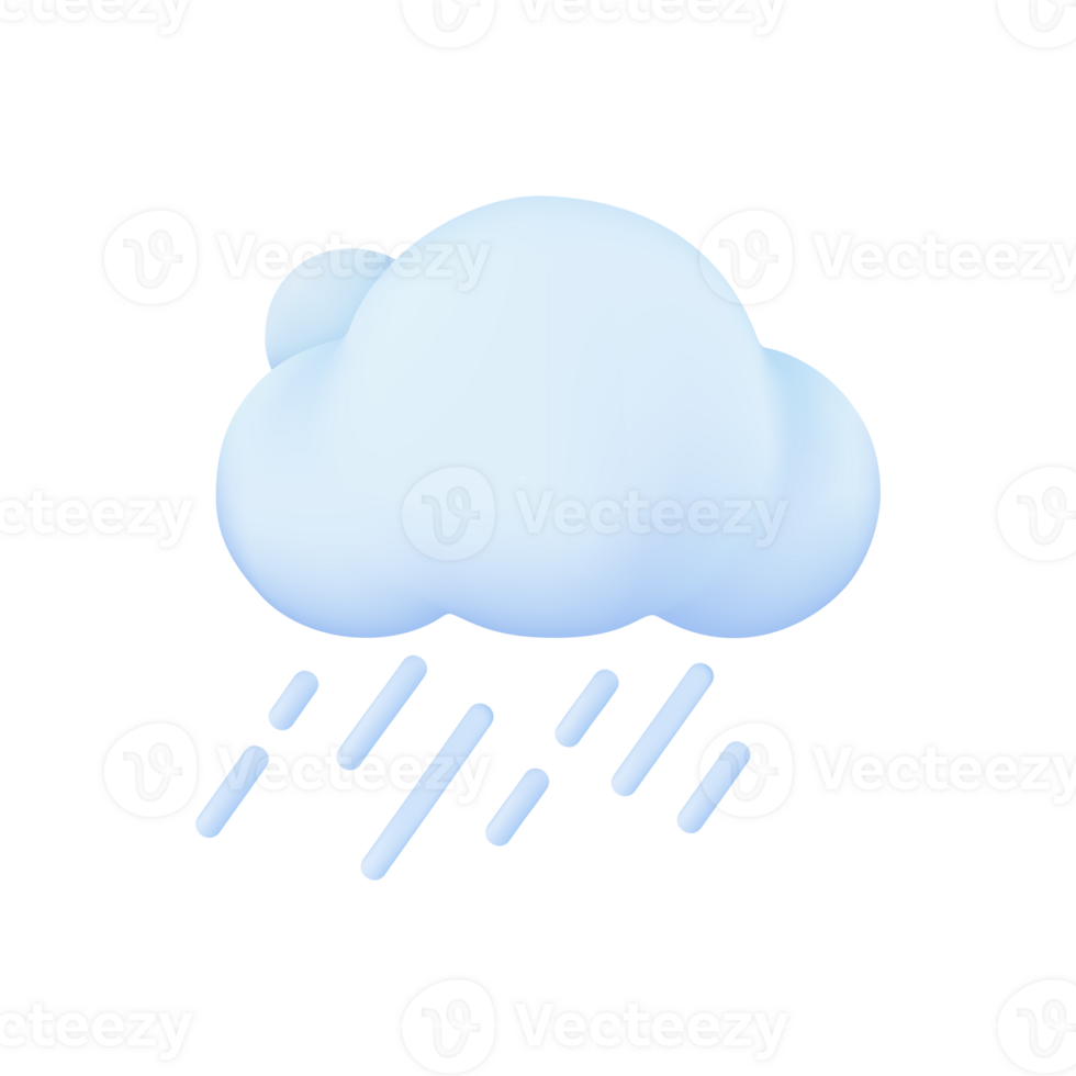 3D weather forecast icons white clouds in the rainy season with strong winds and rain png