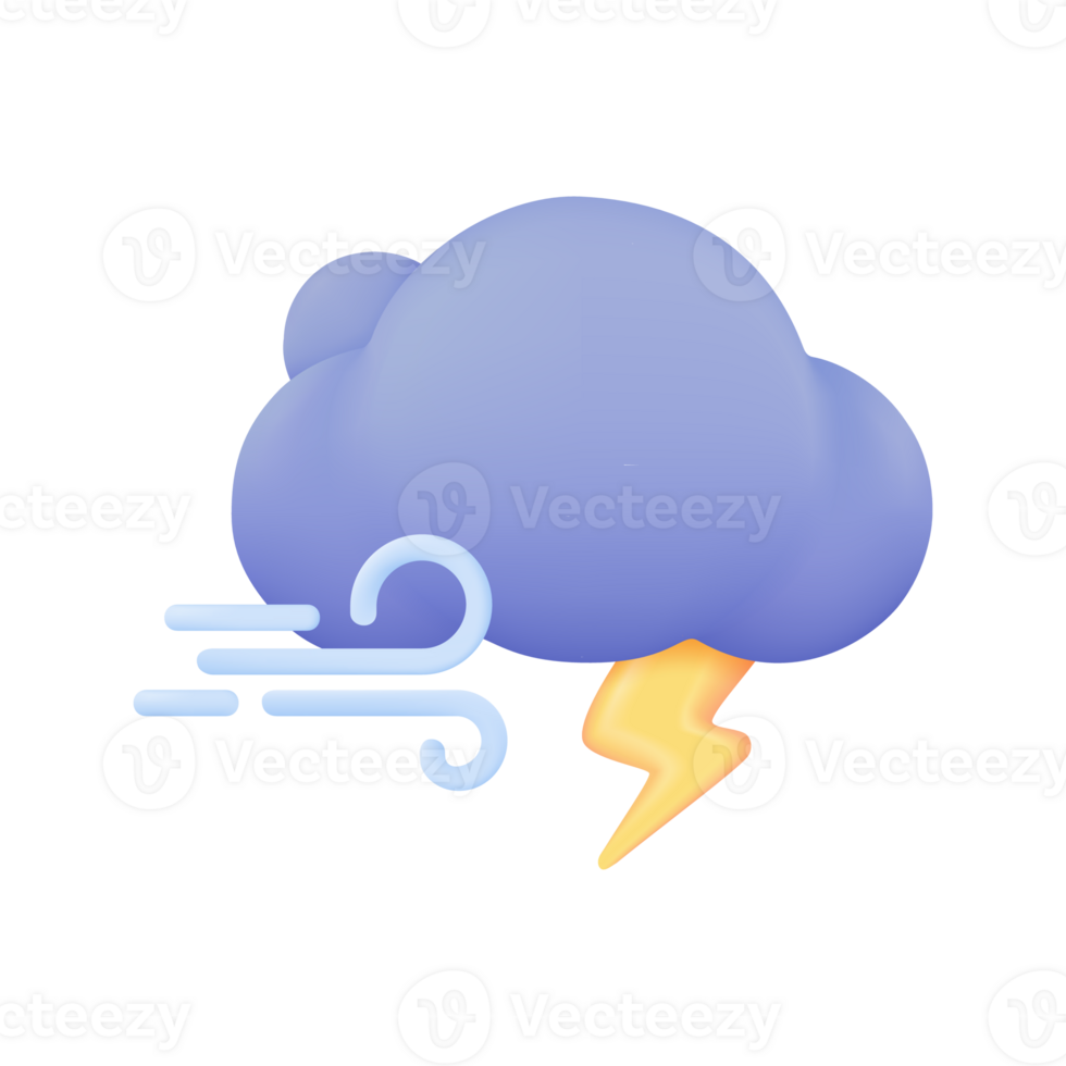 3D weather forecast icons Black cloud with thunder from a rainstorm. 3d illustration png