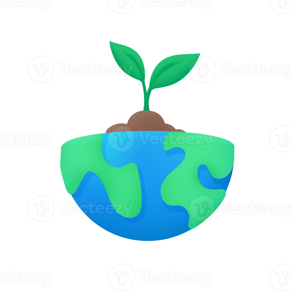 globe with trees growing The concept of planting trees for the world. 3d illustration png