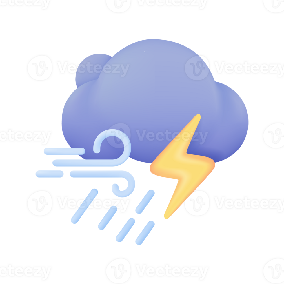 3D weather forecast icons Black cloud with thunder from a rainstorm. 3d illustration png