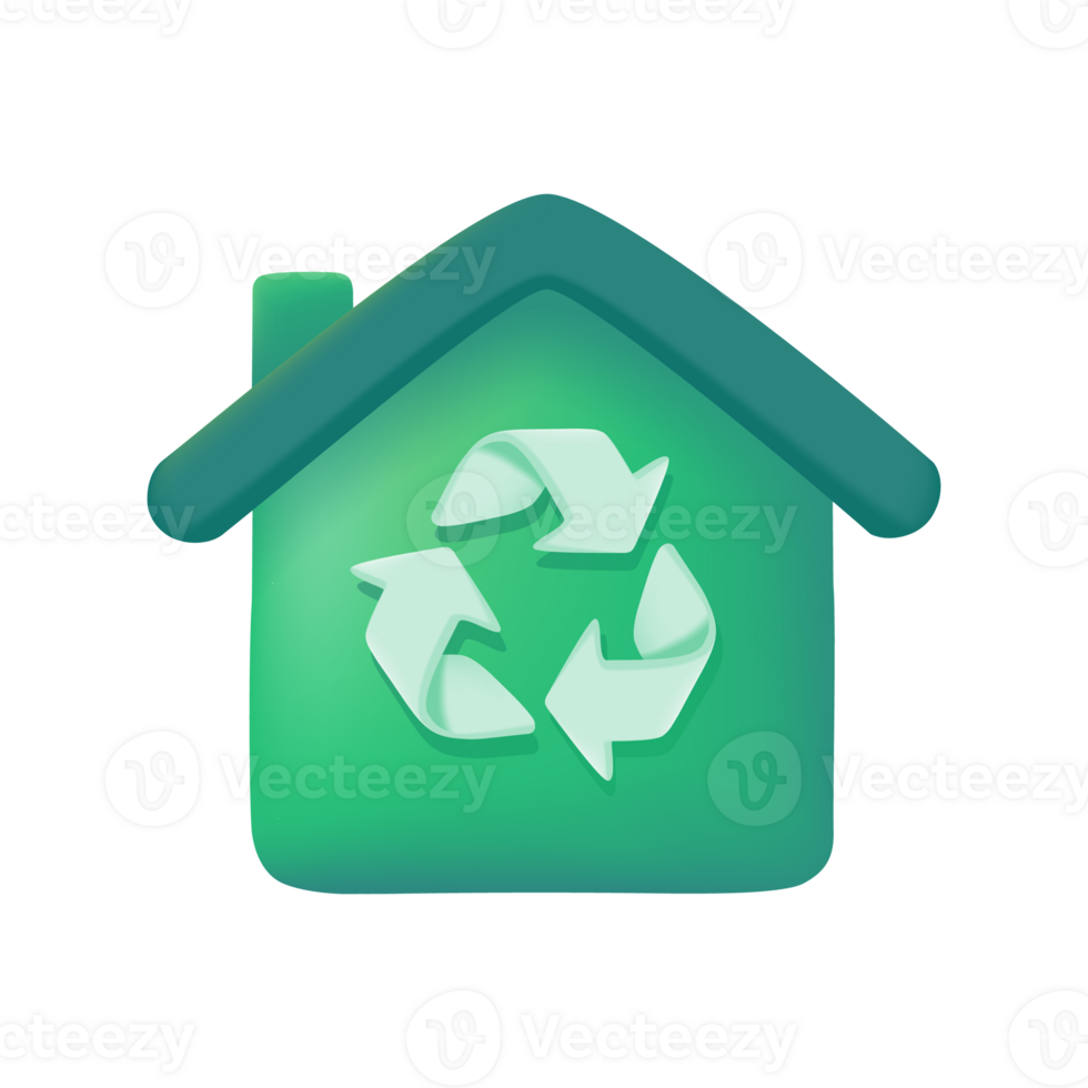 green recycling house Earth friendly material concept. 3d illustration. png