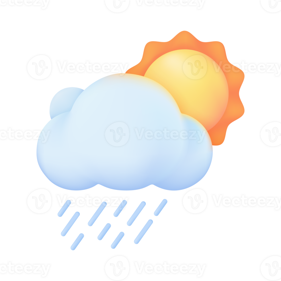 3D weather forecast icons Summer sun with thunderstorm and strong wind. 3d illustration png