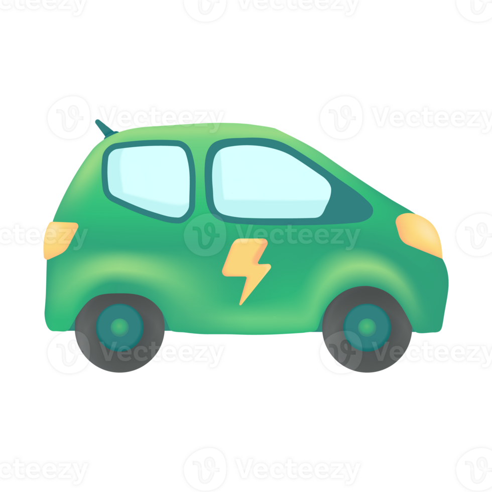 green electric car Technology concept to change the world. 3d illustration png