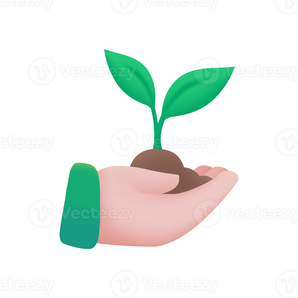 hand holding seedlings The concept of planting trees to add oxygen to the planet. 3d illustration png