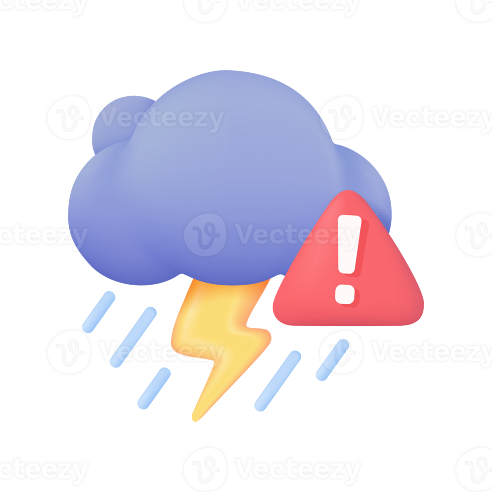 3D weather forecast icons Black cloud with thunder from a rainstorm. 3d illustration png