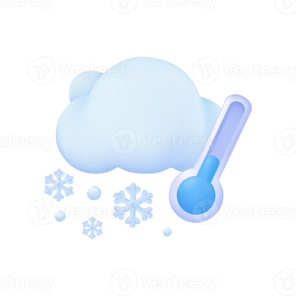 3D weather forecast icons snowy winter clouds Cold weather. 3d illustration. png