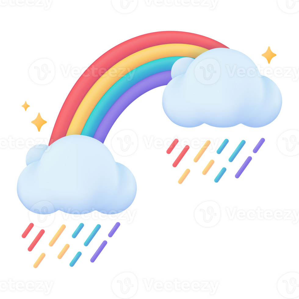 3D weather forecast icons clear sky after rain Beautiful rainbow. 3D illustration. png