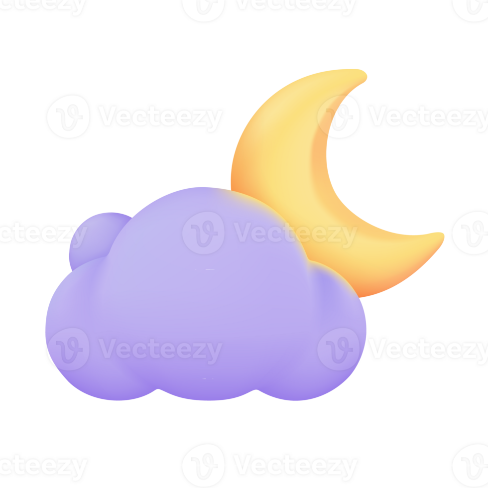 3d weer voorspelling pictogrammen nacht met maan en wolken Aan een regenachtig dag. 3d illustratie png