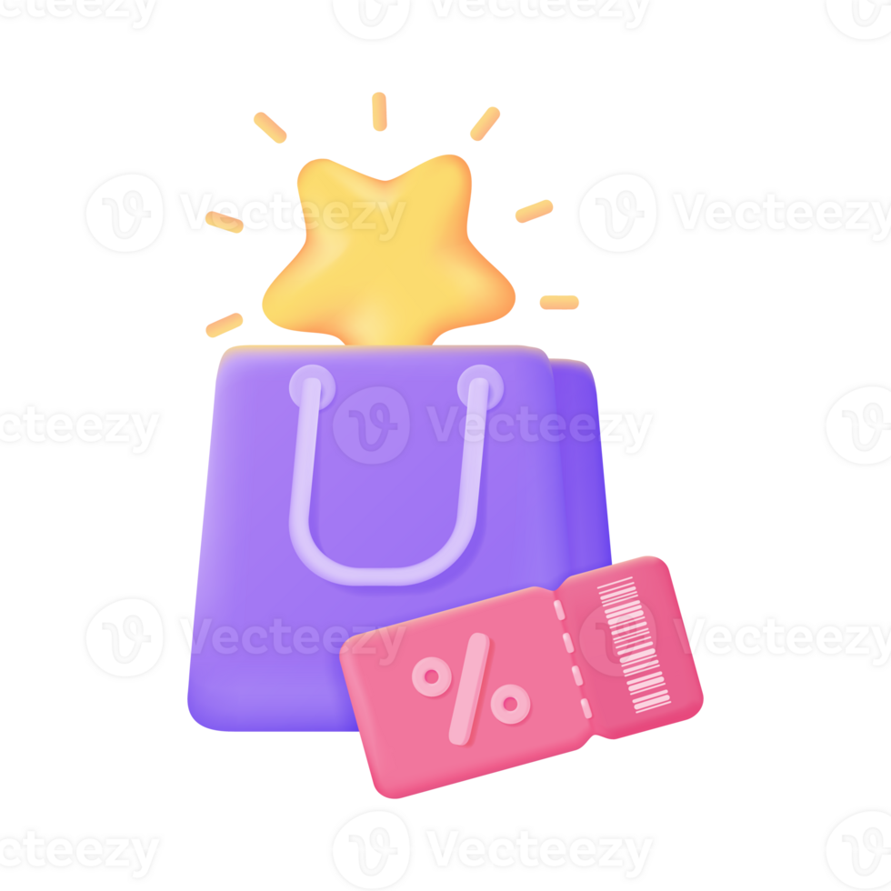 Shopping bags full of vouchers to offer customers special discounts. 3d illustration. png