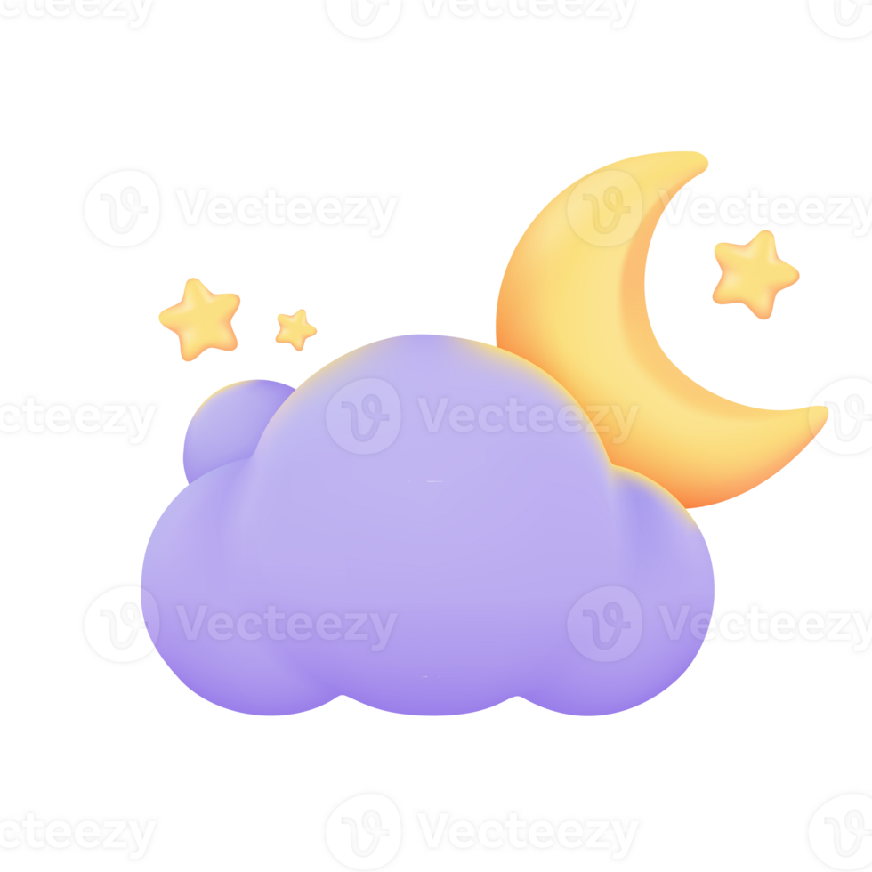 3d weer voorspelling pictogrammen nacht met maan en wolken Aan een regenachtig dag. 3d illustratie png