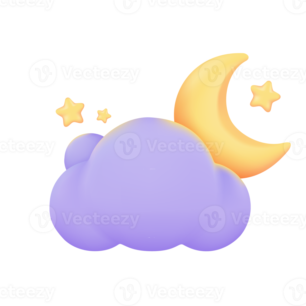 3D weather forecast icons Night with moon and clouds on a rainy day. 3d illustration png