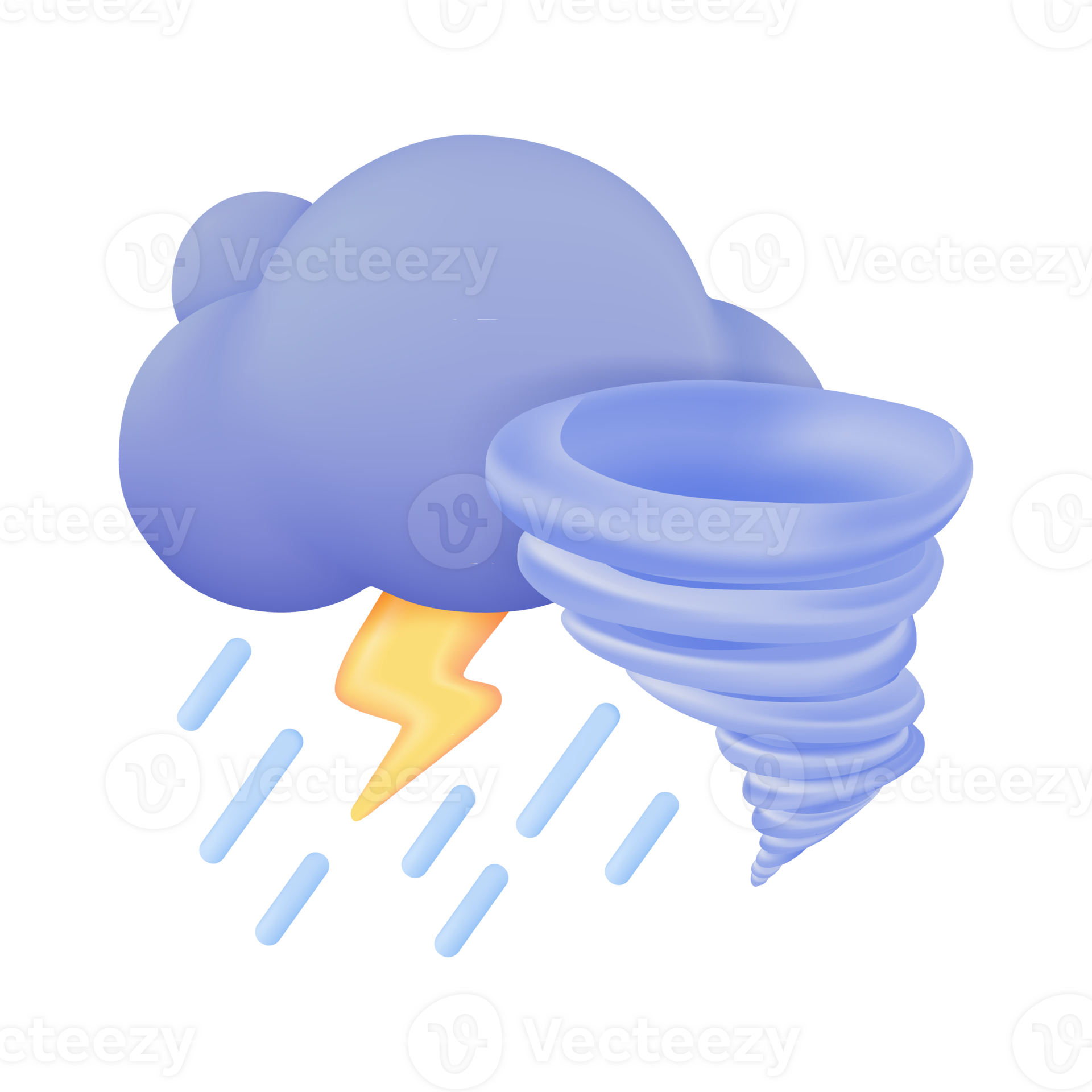 3D weather forecast icons Thunderstorms and whirlwinds Stormy weather