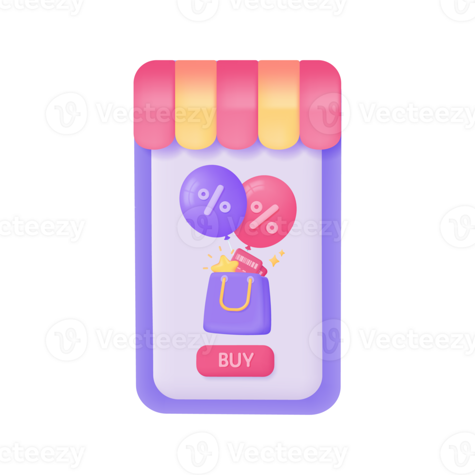 Mobile phones with awnings offer customers special discounts. Online shop concept. 3D illustration. png