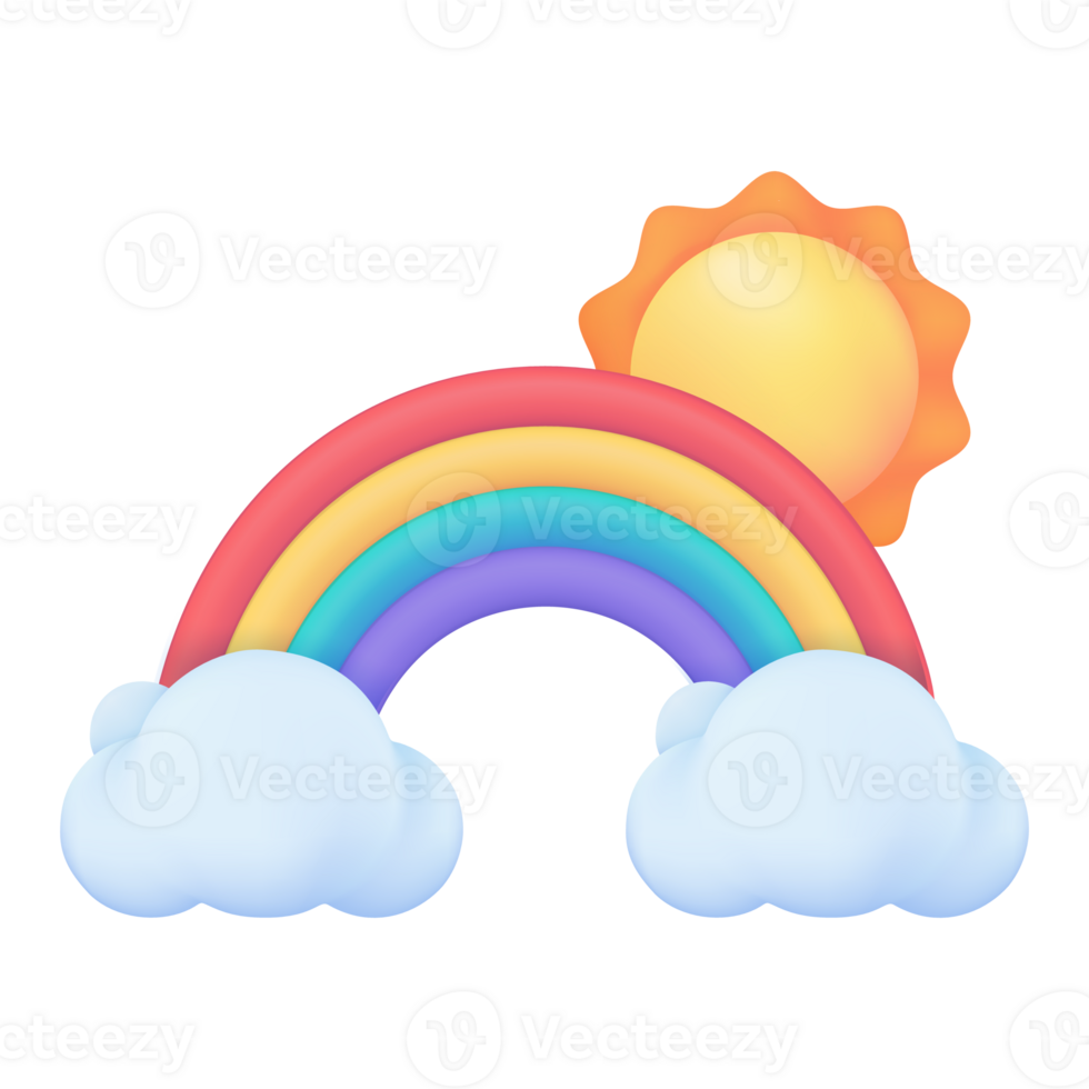3d väder prognos ikoner klar himmel efter regn skön regnbåge. 3d illustration. png