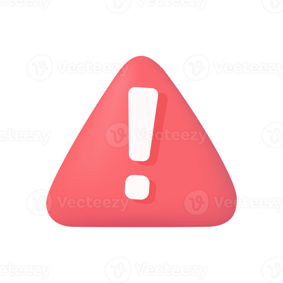 3D exclamation mark icon on red triangle Surveillance symbol. Security. 3D illustration png