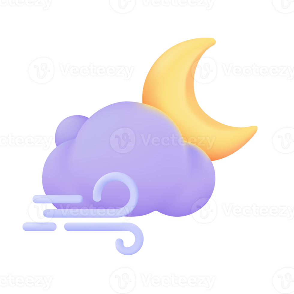 3D weather forecast icons Night with moon and clouds on a rainy day. 3d illustration png