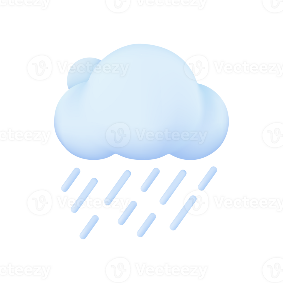 3D weather forecast icons white clouds in the rainy season with strong winds and rain png