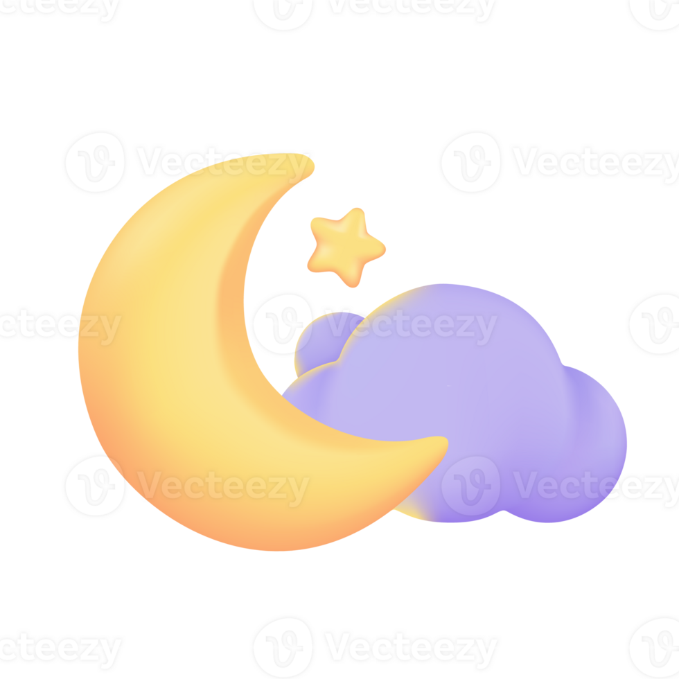 3D weather forecast icons Night with moon and clouds on a rainy day. 3d illustration png