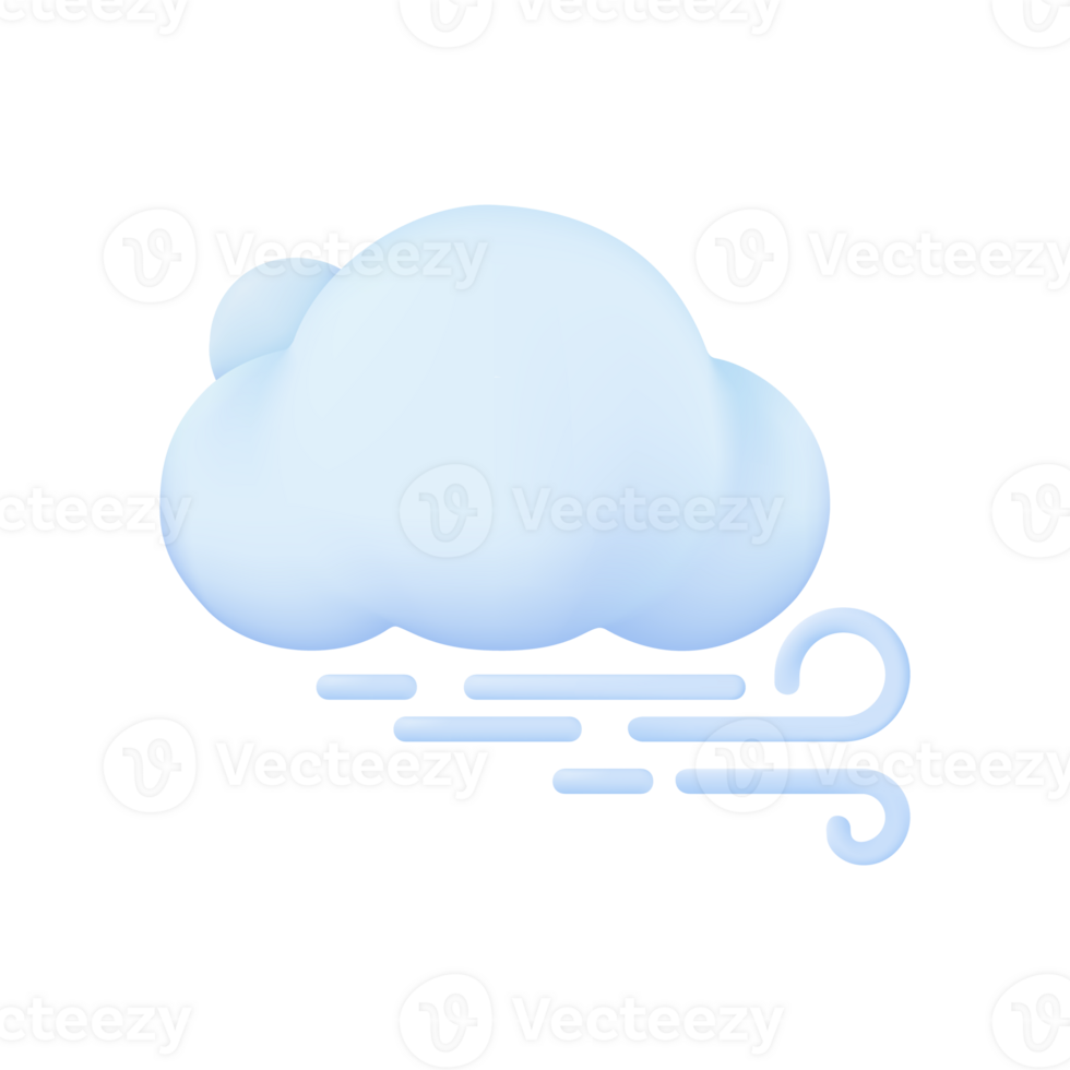 3D weather forecast icons white clouds in the rainy season with strong winds and rain png