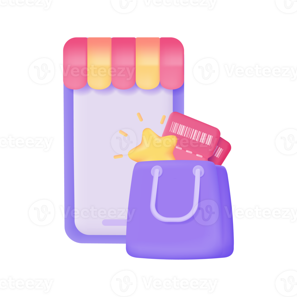 Mobile phones with awnings offer customers special discounts. Online shop concept. 3D illustration. png