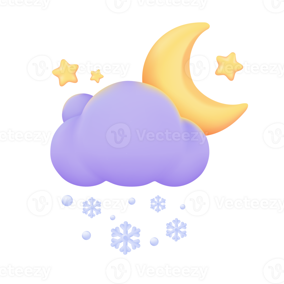 3d clima previsão ícones noite com lua e nuvens em uma chuvoso dia. 3d ilustração png