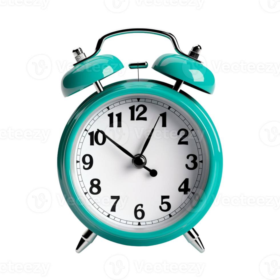 Cyan alarm clock on a transparent background. png