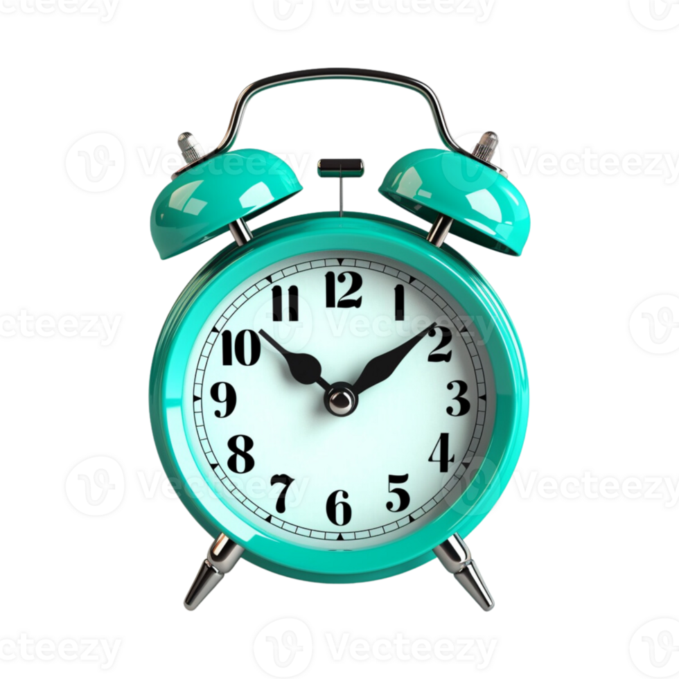 Cyan alarm clock on a transparent background. png
