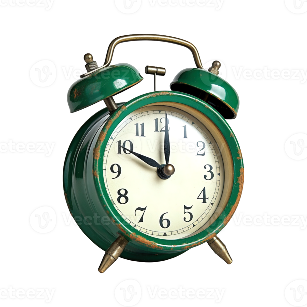 Green alarm clock on a transparent background. png
