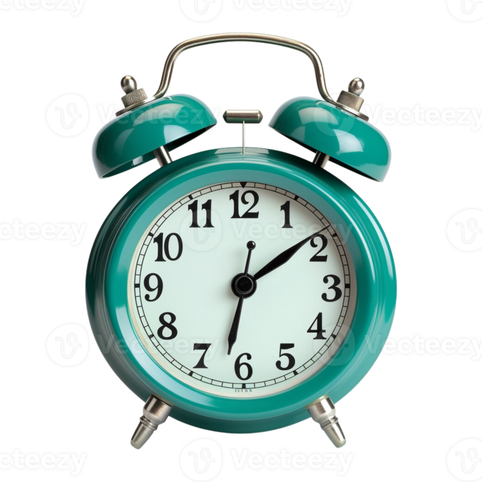 Cyan alarm clock on a transparent background. png