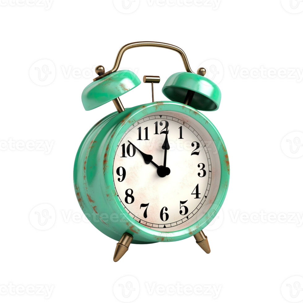 Green alarm clock on a transparent background. ai generated png