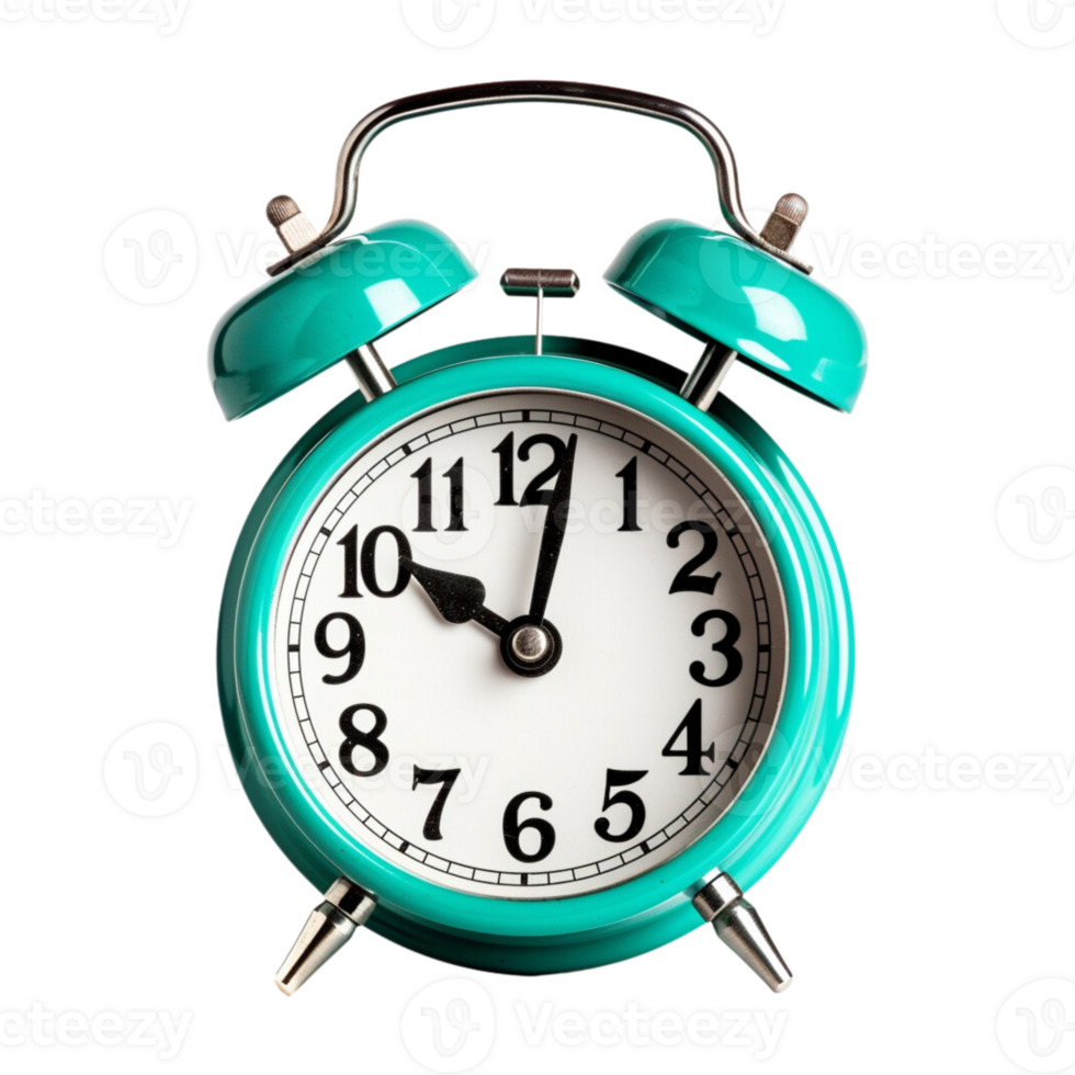Cyan alarm clock on a transparent background. png
