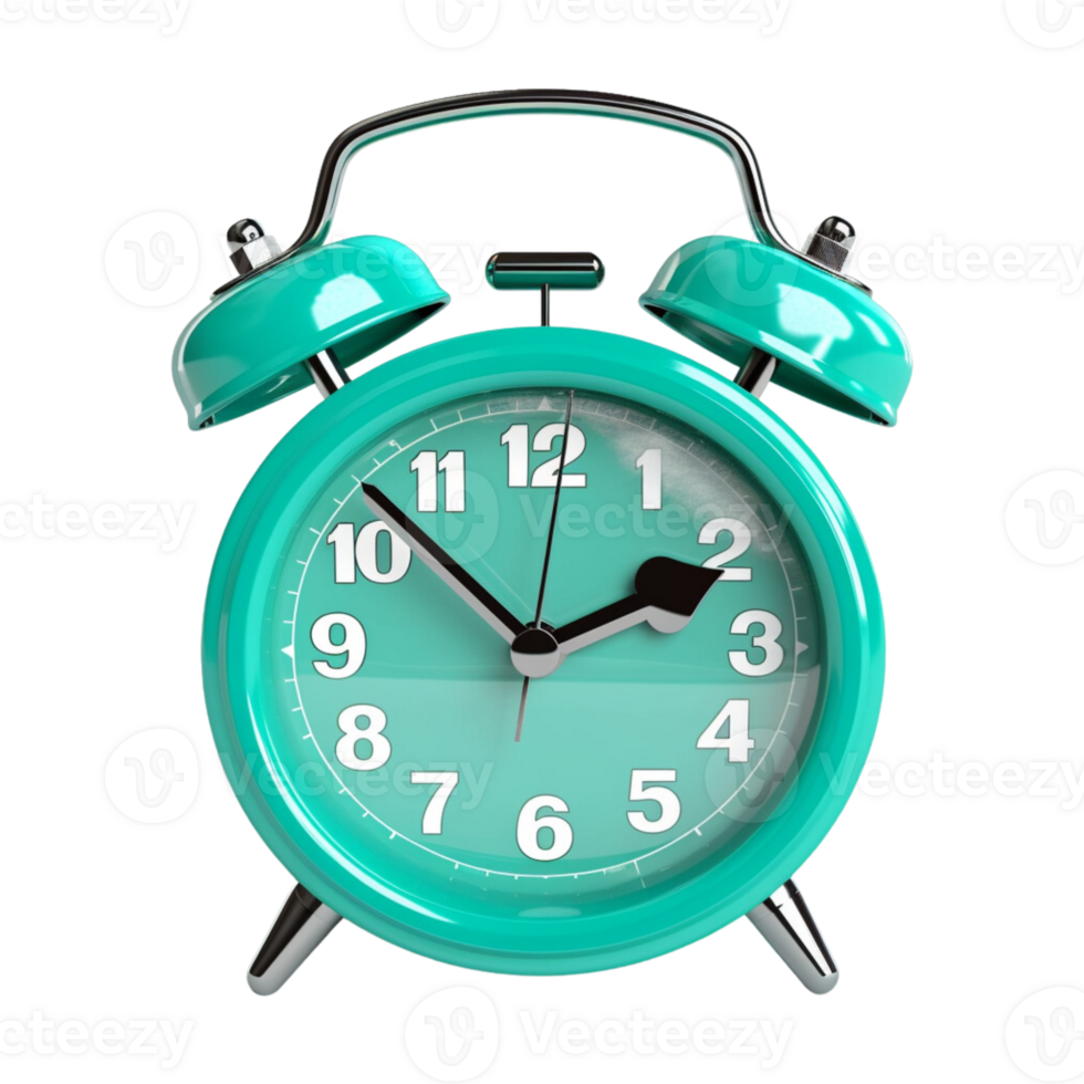 Cyan alarm clock on a transparent background. png