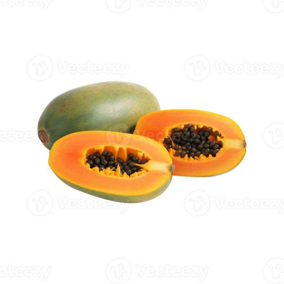 todo y medio de maduro papaya Fruta aislado en transparente antecedentes. ai generado png