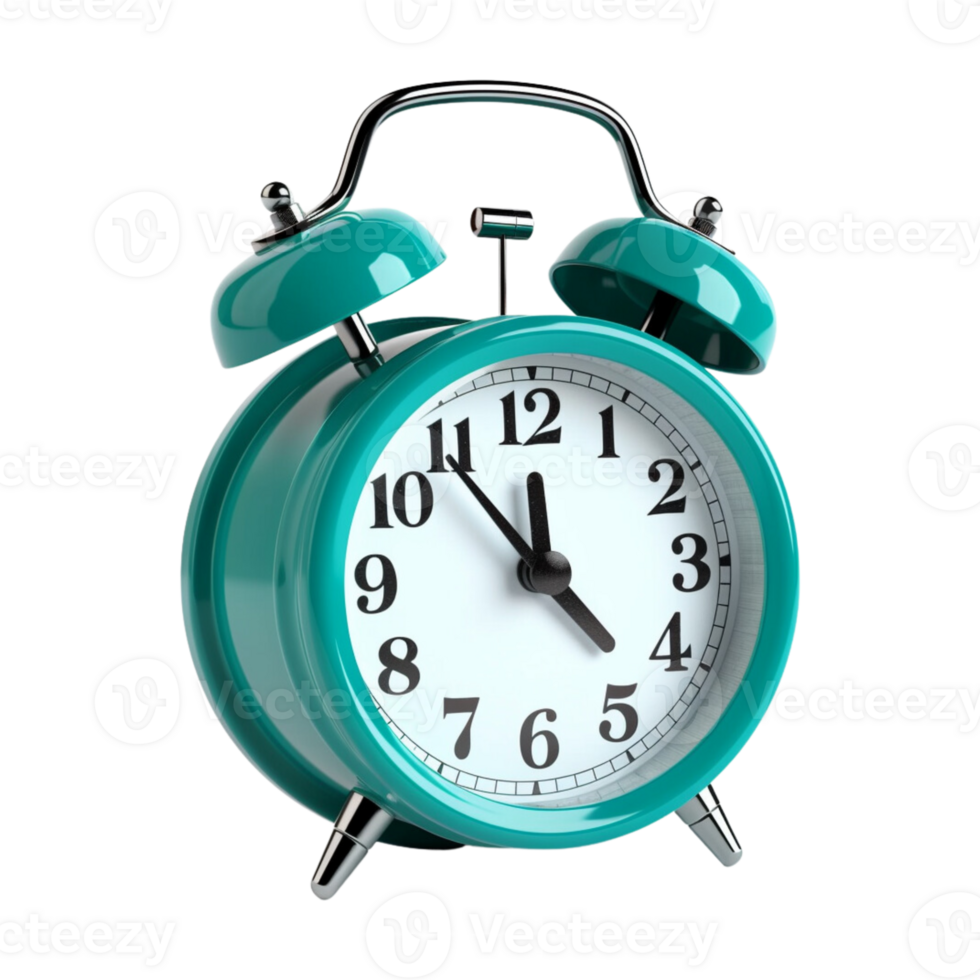 Cyan alarm clock on a transparent background. png