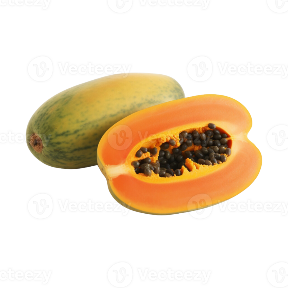 geheel en voor de helft van rijp papaja fruit geïsoleerd Aan transparant achtergrond. ai gegenereerd png
