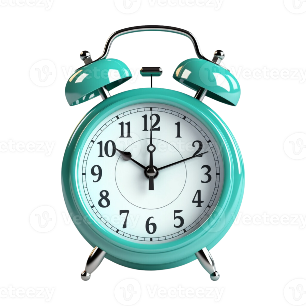 Cyan alarm clock on a transparent background. png