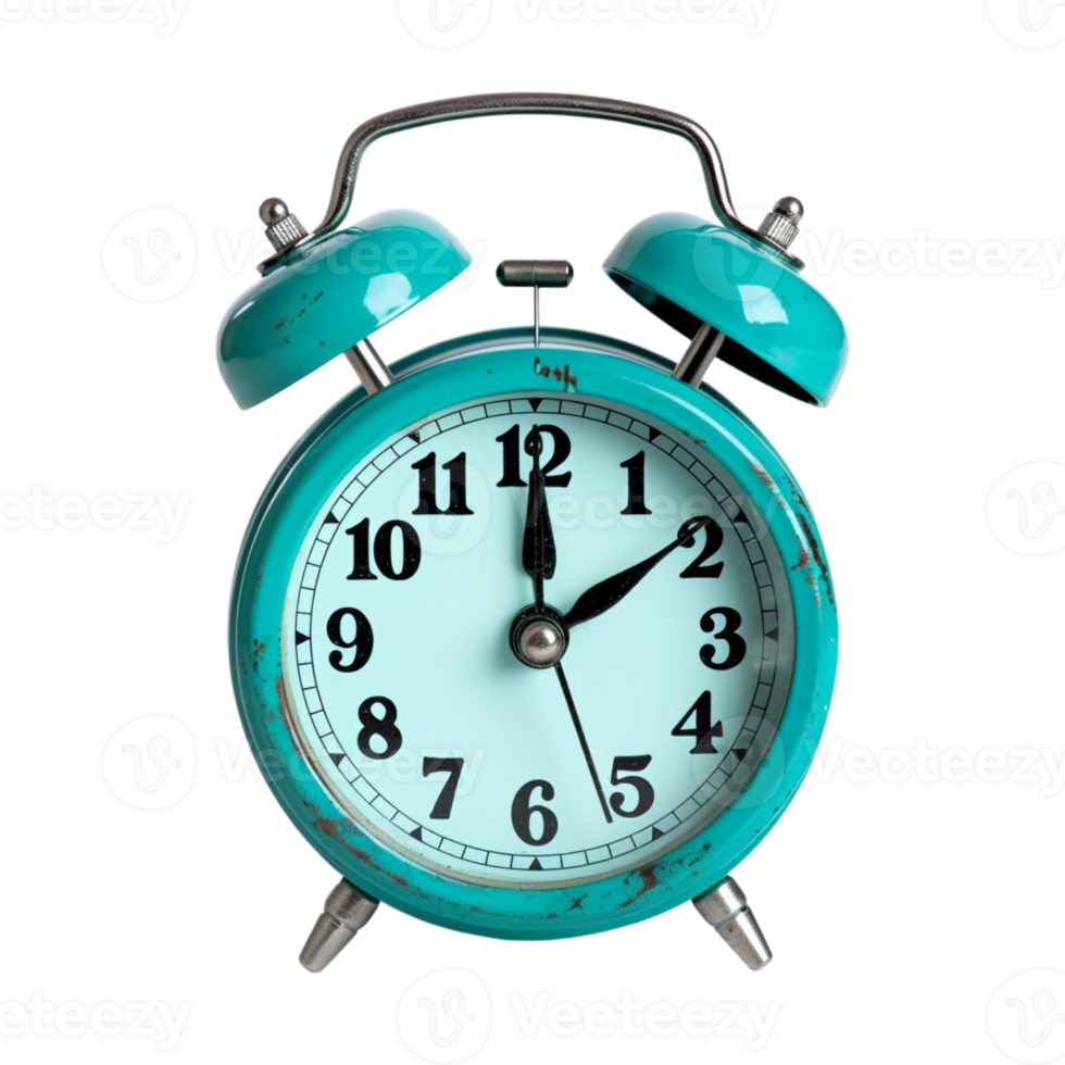 Cyan alarm clock on a transparent background. png